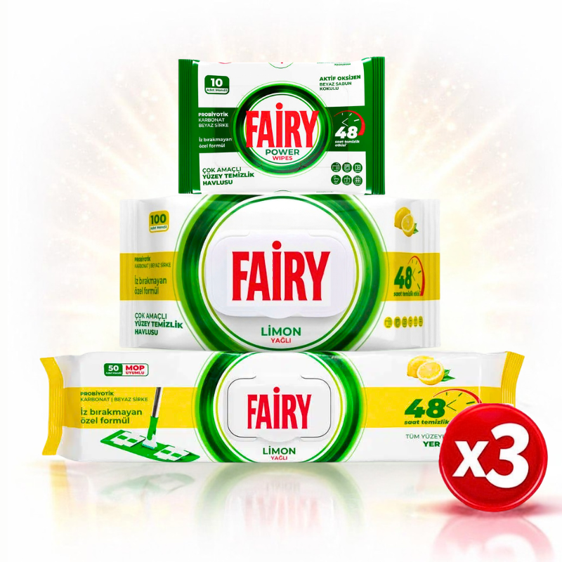 Fairy vlažne maramice set za čišćenje - 9 kom (limun, power, višenamjenske i za mop)
