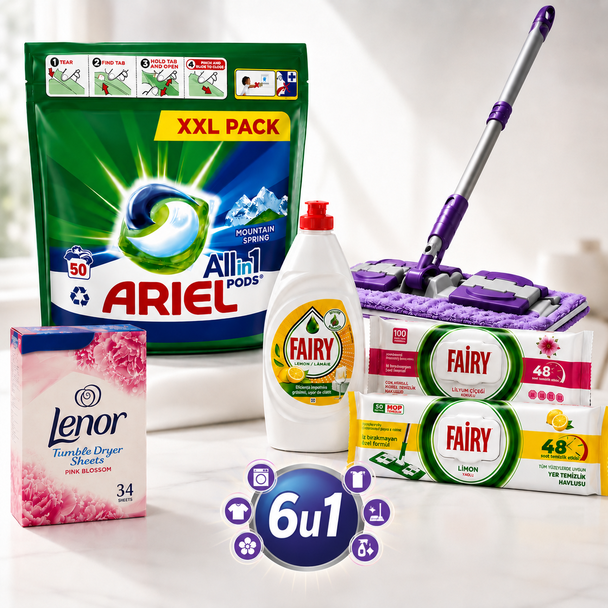 ARIEL LENOR FAIRY 6u1 set za pranje veša i kompletno čišćenje doma