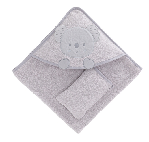 Bebekevi peškir sa kapuljačom i rukavicom 75x75cm Koala Siva