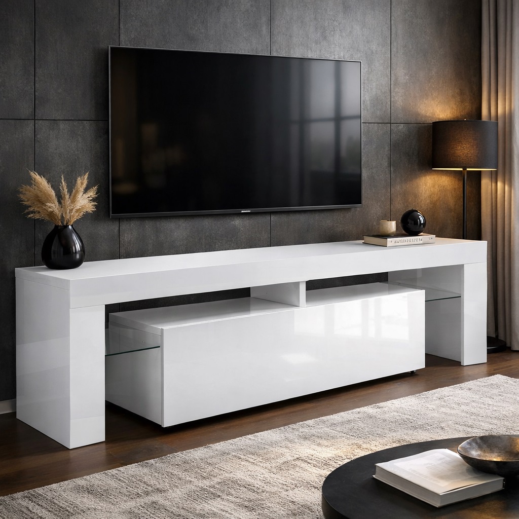 TV komoda Monica, 140x47.5x35, Bijela sjaj
