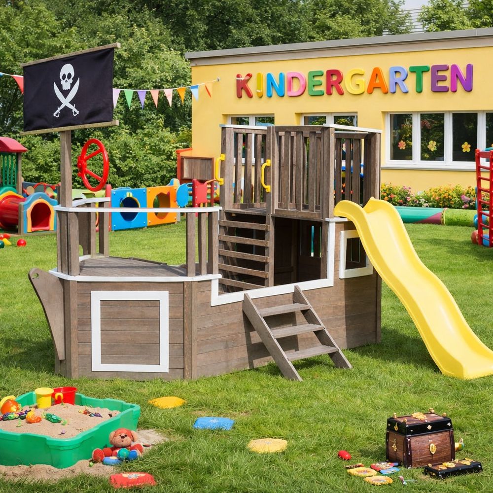 Kinder Home Dječije igralište Piratski brod, drveno, tobogan, penjalica | Ananas