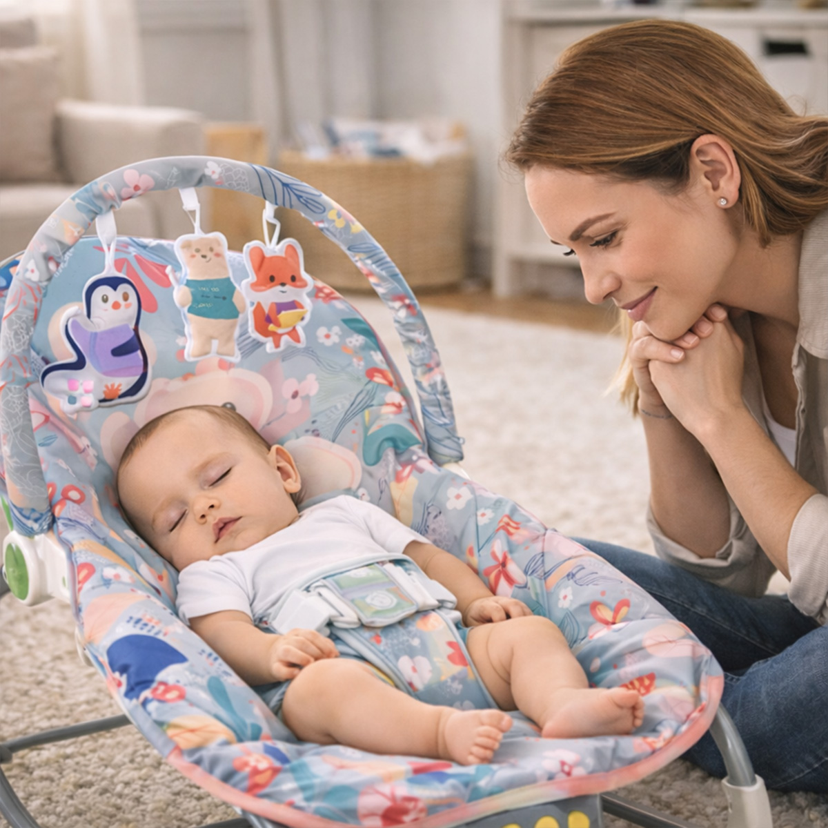 Pink Jungle Comfort Rocker - ležaljka ljuljalica za bebe roze nijansi sa životinjama