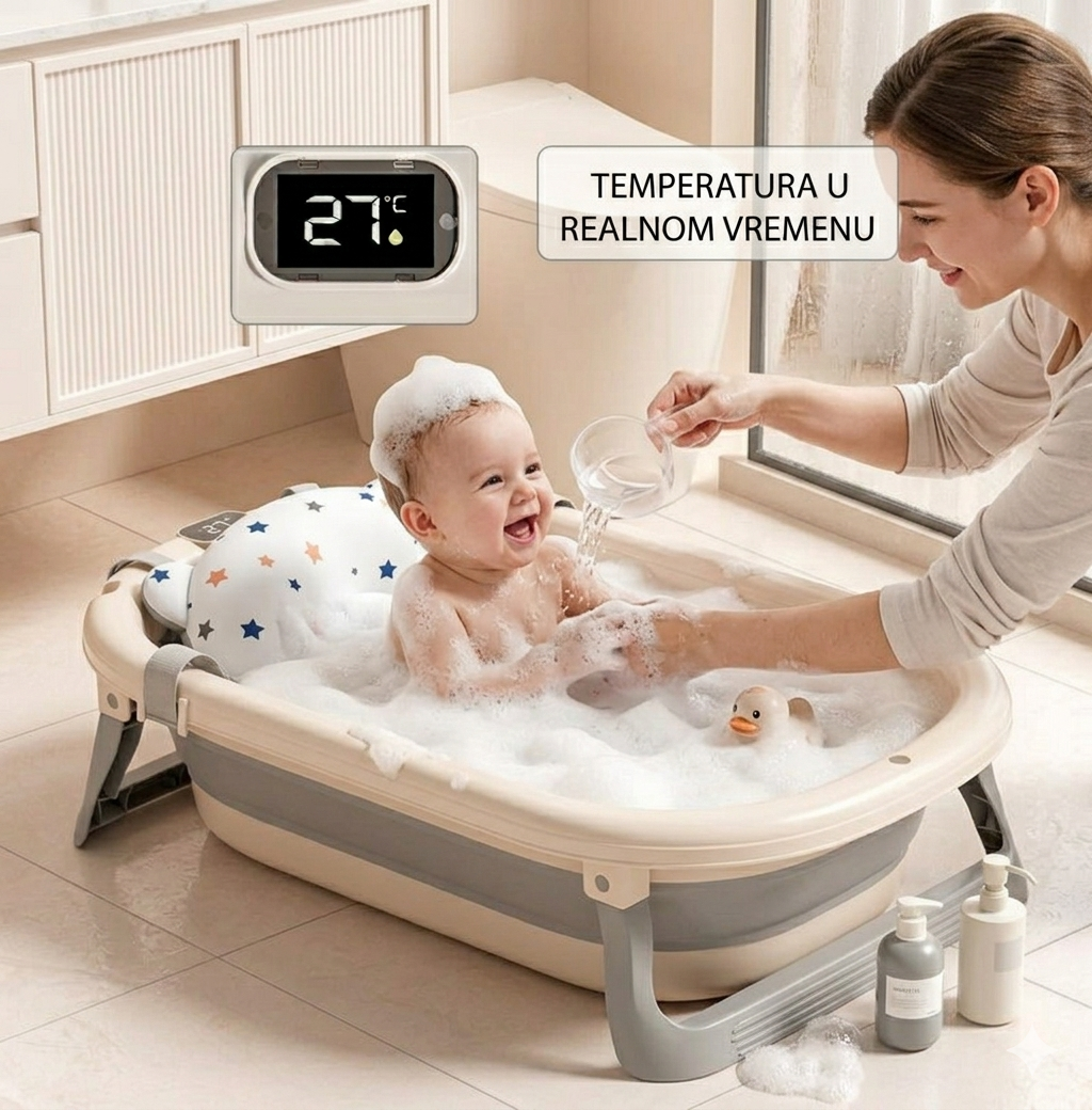 Sklopiva kadica za bebe sa digitalnim termometrom