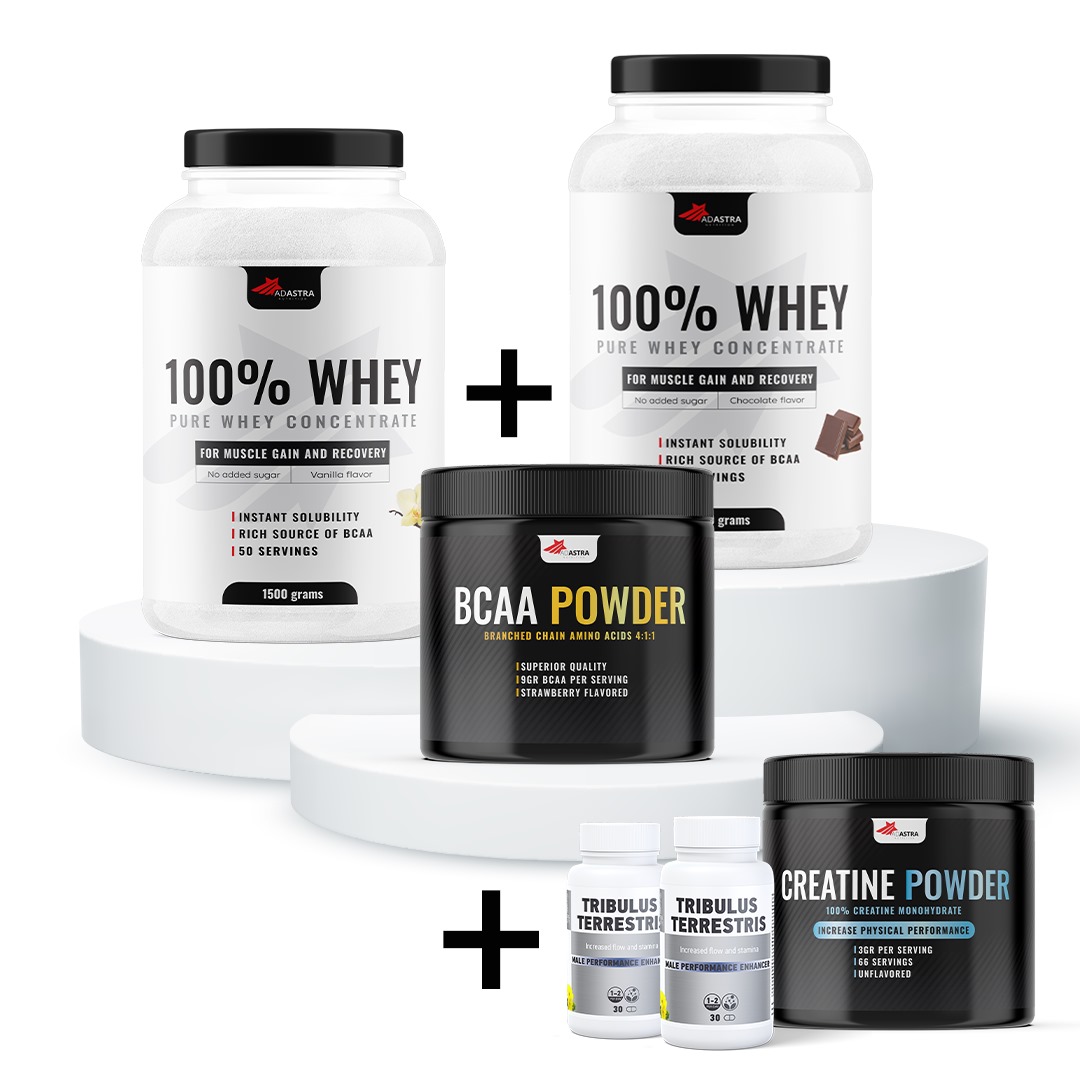 ADASTRA Сет од 2x WHEY Протеин 100% 1.5kг, BCAA, CREATINE MONOHYDRATE ...