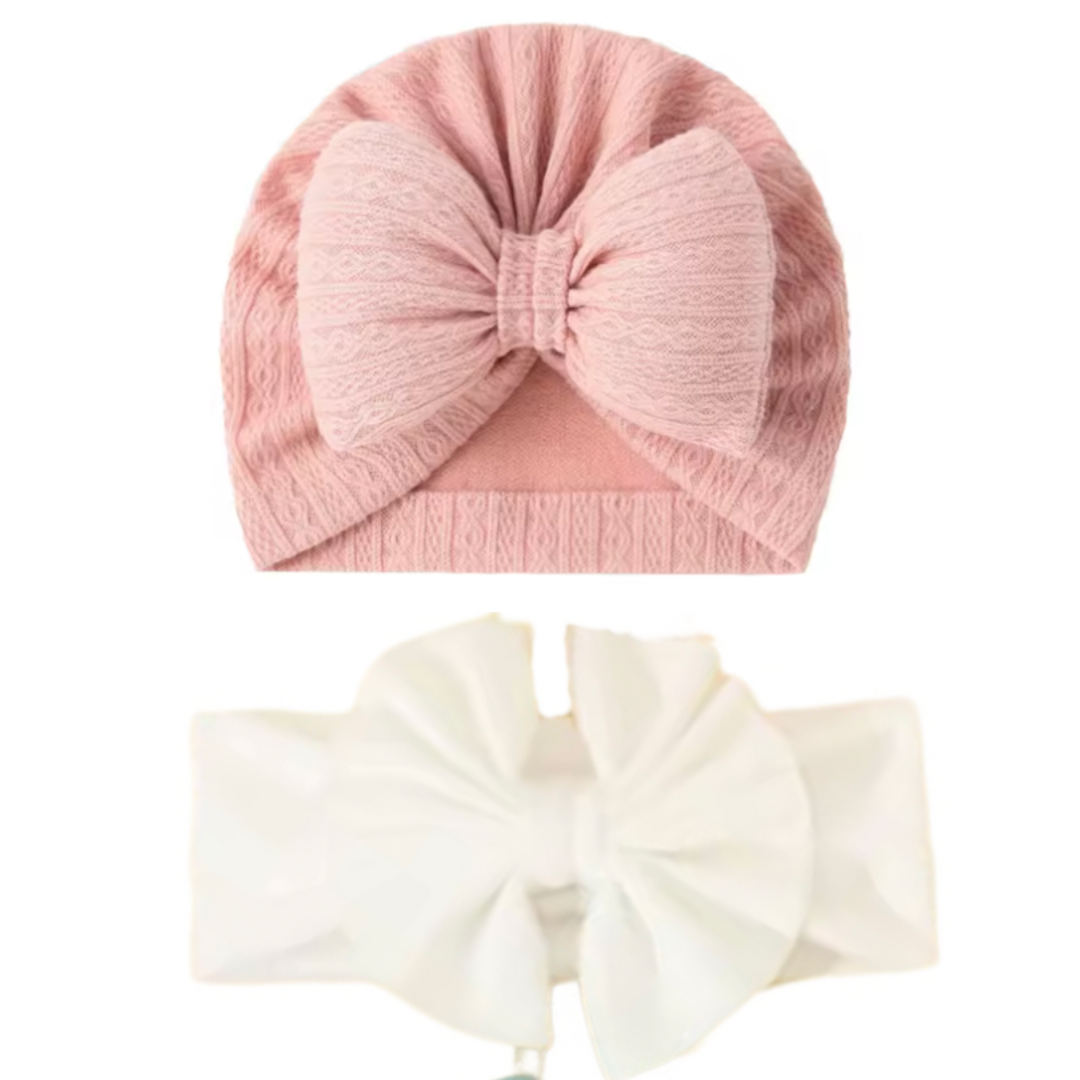 Seemly Toys Set kapa i široka traka za kosu za bebe, Roze i bela