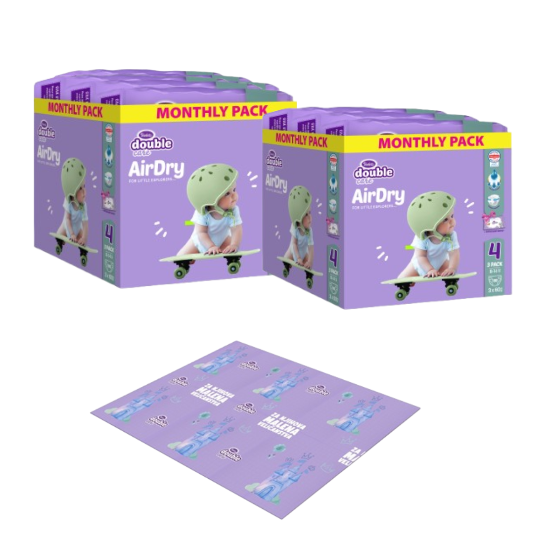 Violeta Pelene Air Dry, Maxi 4, Monthly, 8-14 kg,2x180 komada+ Podloga za igru, Ljubičasta