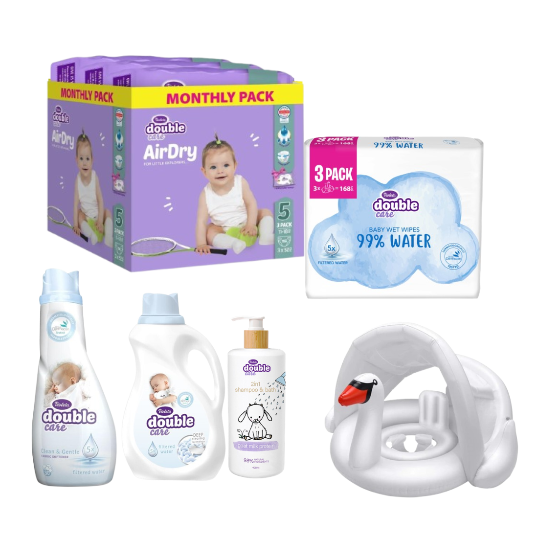 Violeta Paket za bebe, 5 proizvoda+ Šlauf za decu Labud, Beli