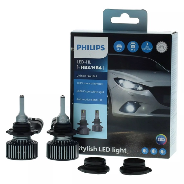 Philips Ultinon Pro3022 Ampoules LED H4 Phares Voiture - Lot 2x +100% Lumière Blanche Froide 6000K, Facile à Installer, Durables