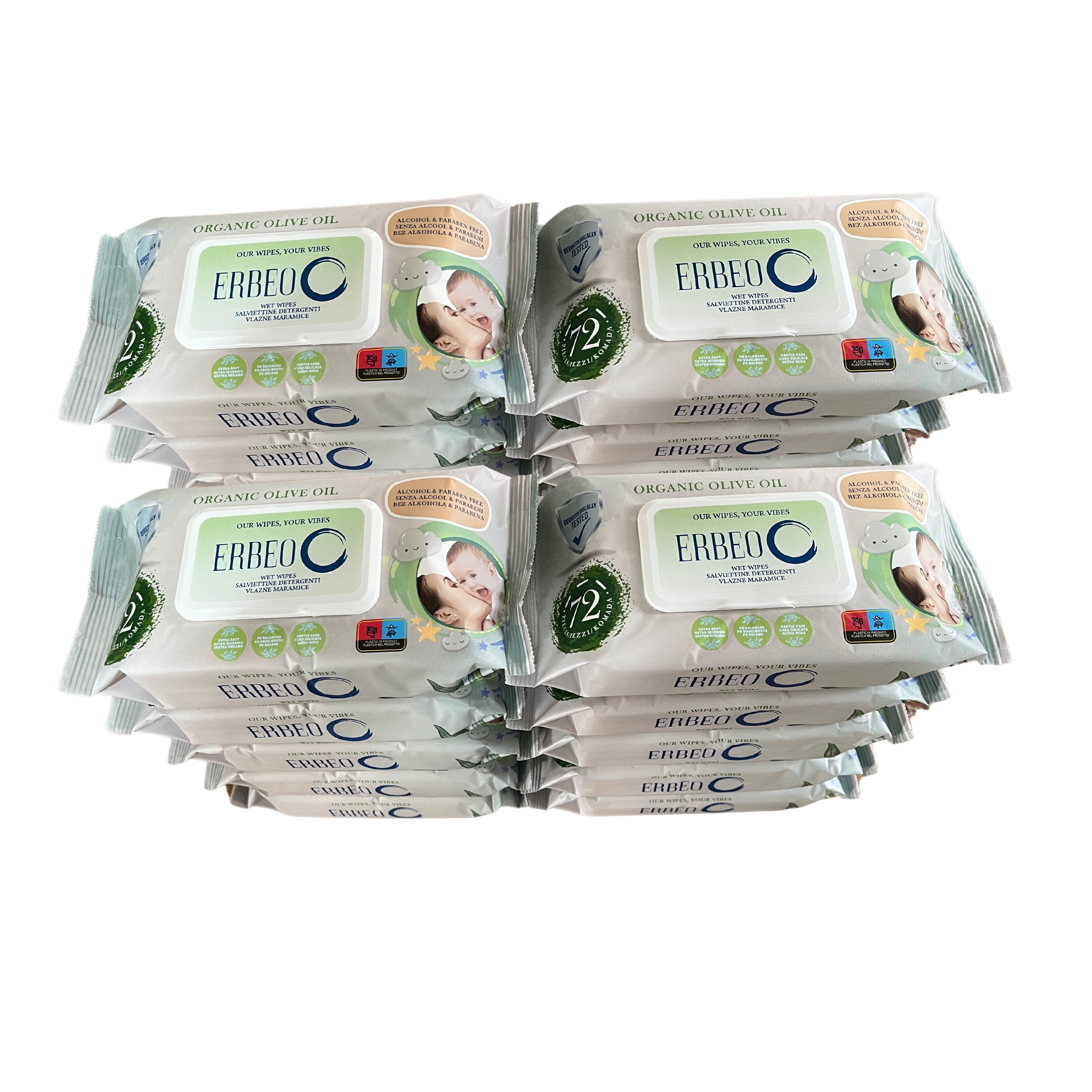 ERBEO Vlažne maramice Organic Olive Oil, 72 komada, 20 pakovanja