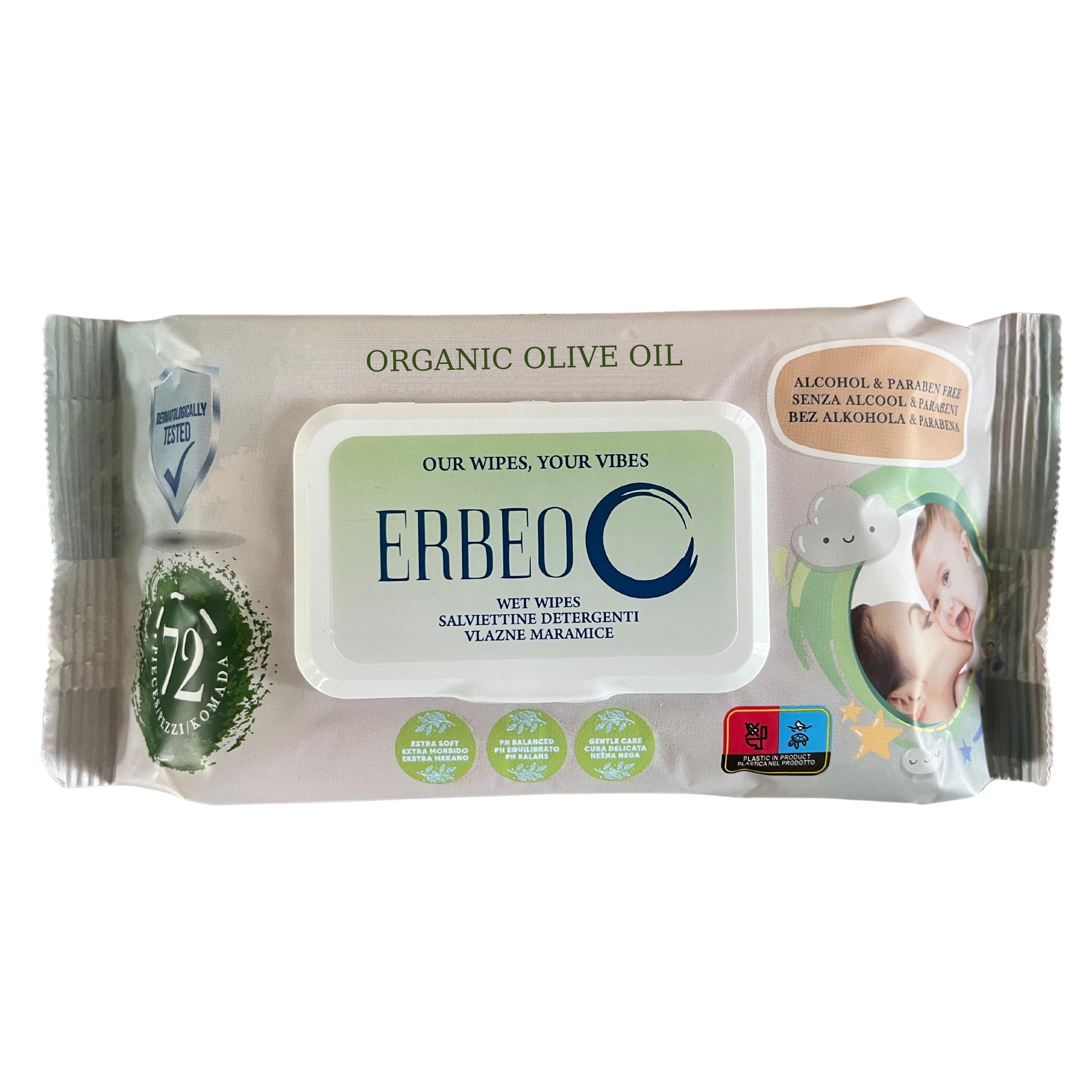 ERBEO Vlažne maramice Organic Olive Oil, 72 komada