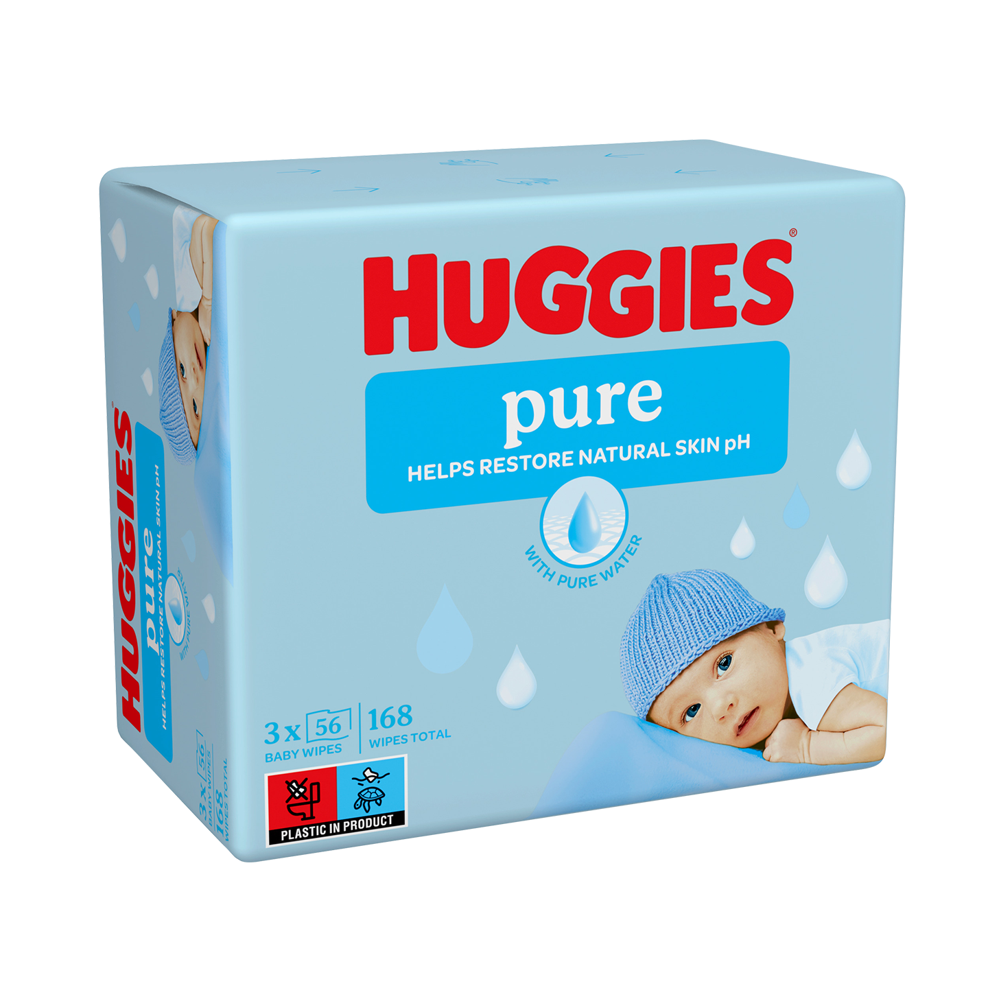 HUGGIES Vlažne maramice Pure 3x56/1