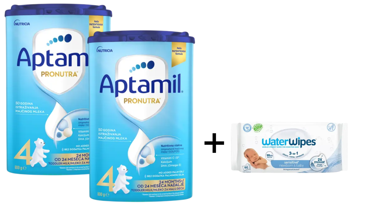 Aptamil Dohrana za bebe 4, POF, 800g + WaterWipes Vlažne maramice za bebe, 60 komada