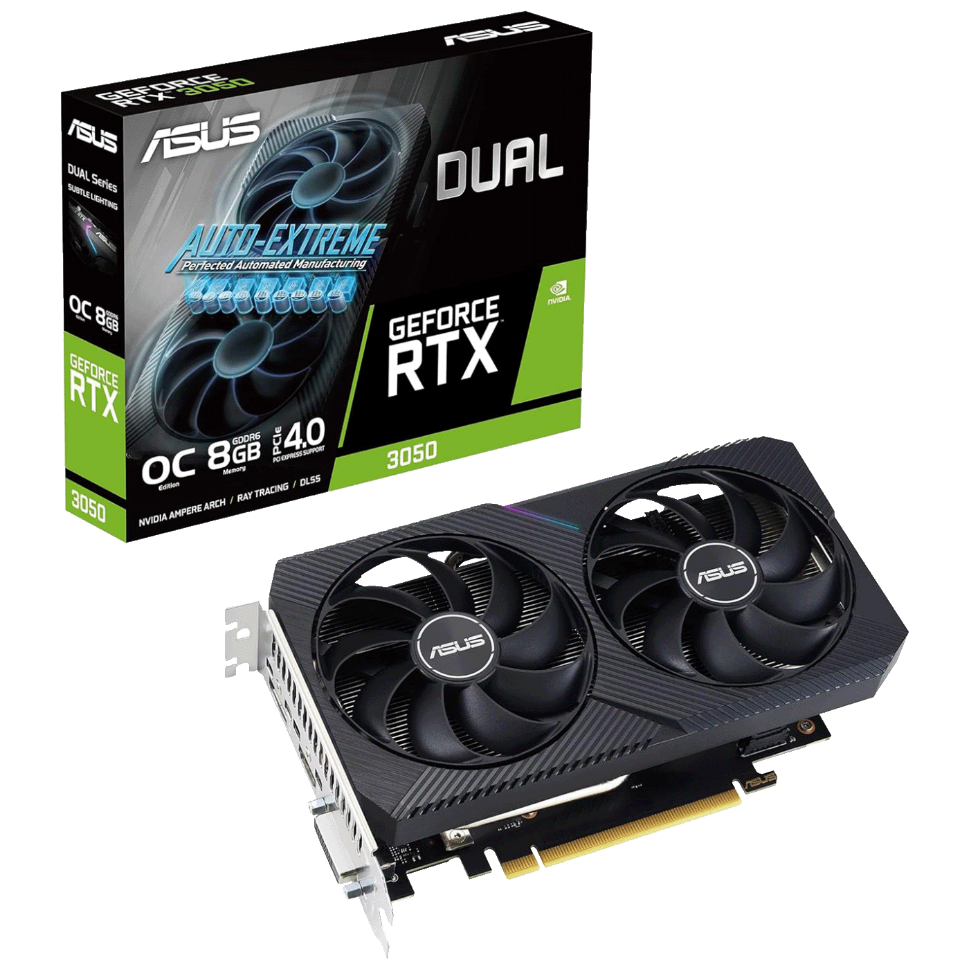 ASUS VGA DUAL-RTX3050-O8G-V2 GeForce RTX 3050 V2 OC Edition 8GB GDDR6, DVI-D, HDMI, DP