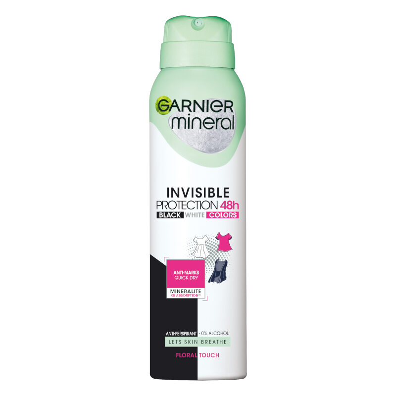 Garnier Mineral Deo Ženski dezodorans u spreju Invisible Black, White & Colors 150 ml