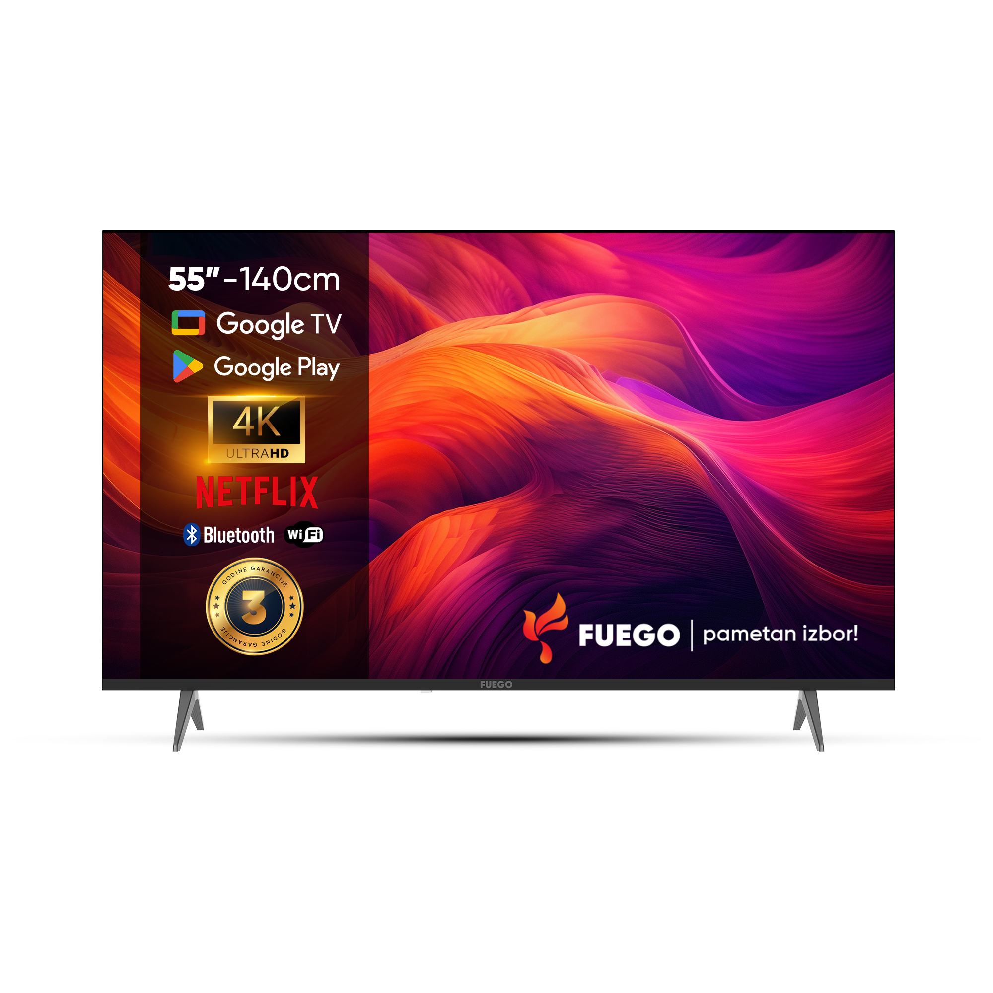 FUEGO LED televizor 55ELU720GTV, 4K Ultra HD, Smart TV, Google TV, Crni