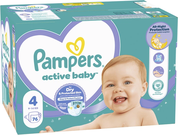 Pampers Active Baby Dry, Veličina 4, (8-14kg), 76kom