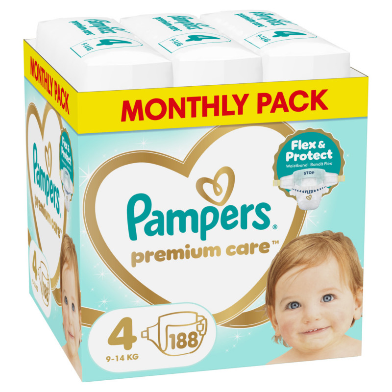 Pampers Premium Care pelene (mesečni box), veličina 4, 9-14 kg, 188 kom