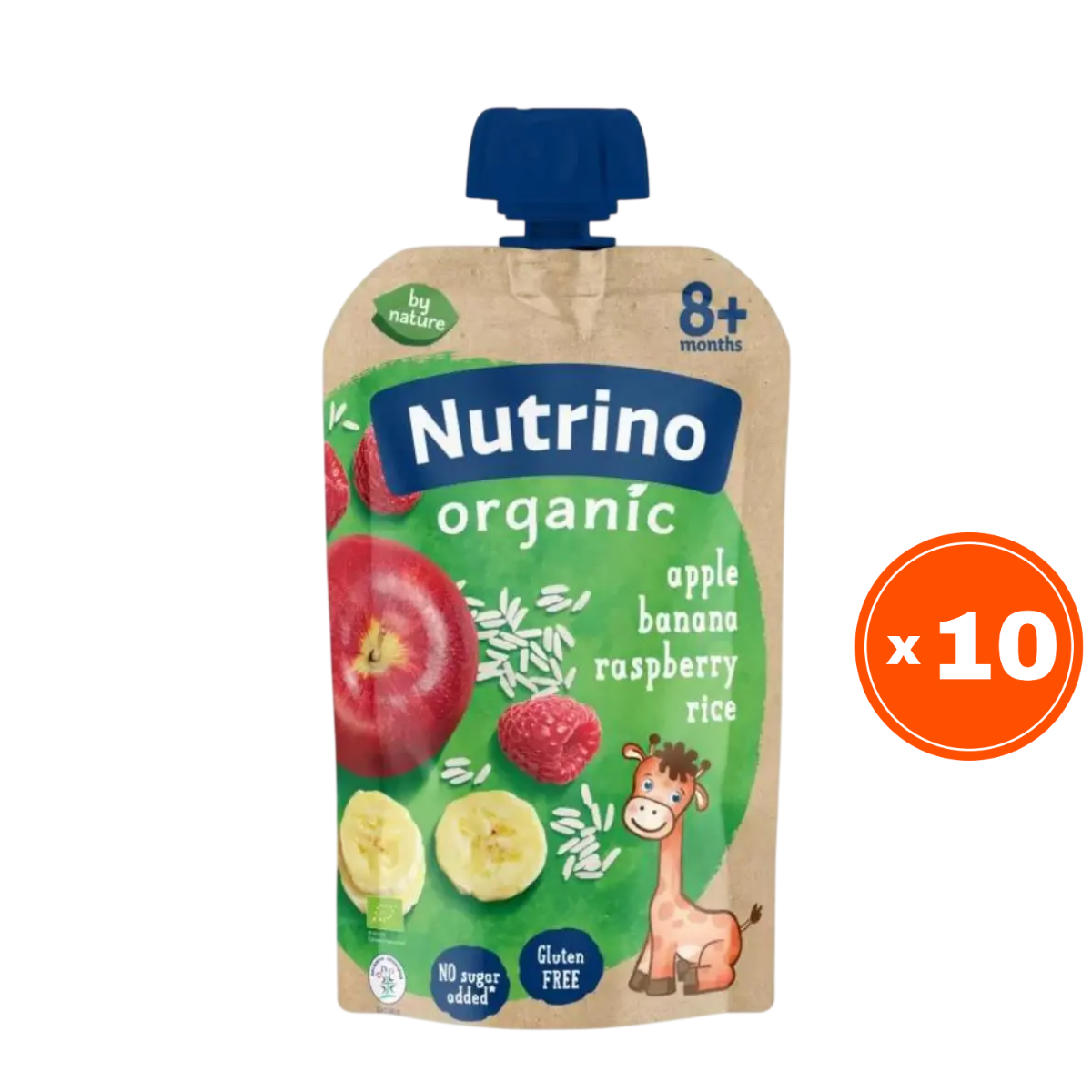 Nutrino Organic Pauč, Jabuka, banana, malina i pirinač, 100g, 10 komada