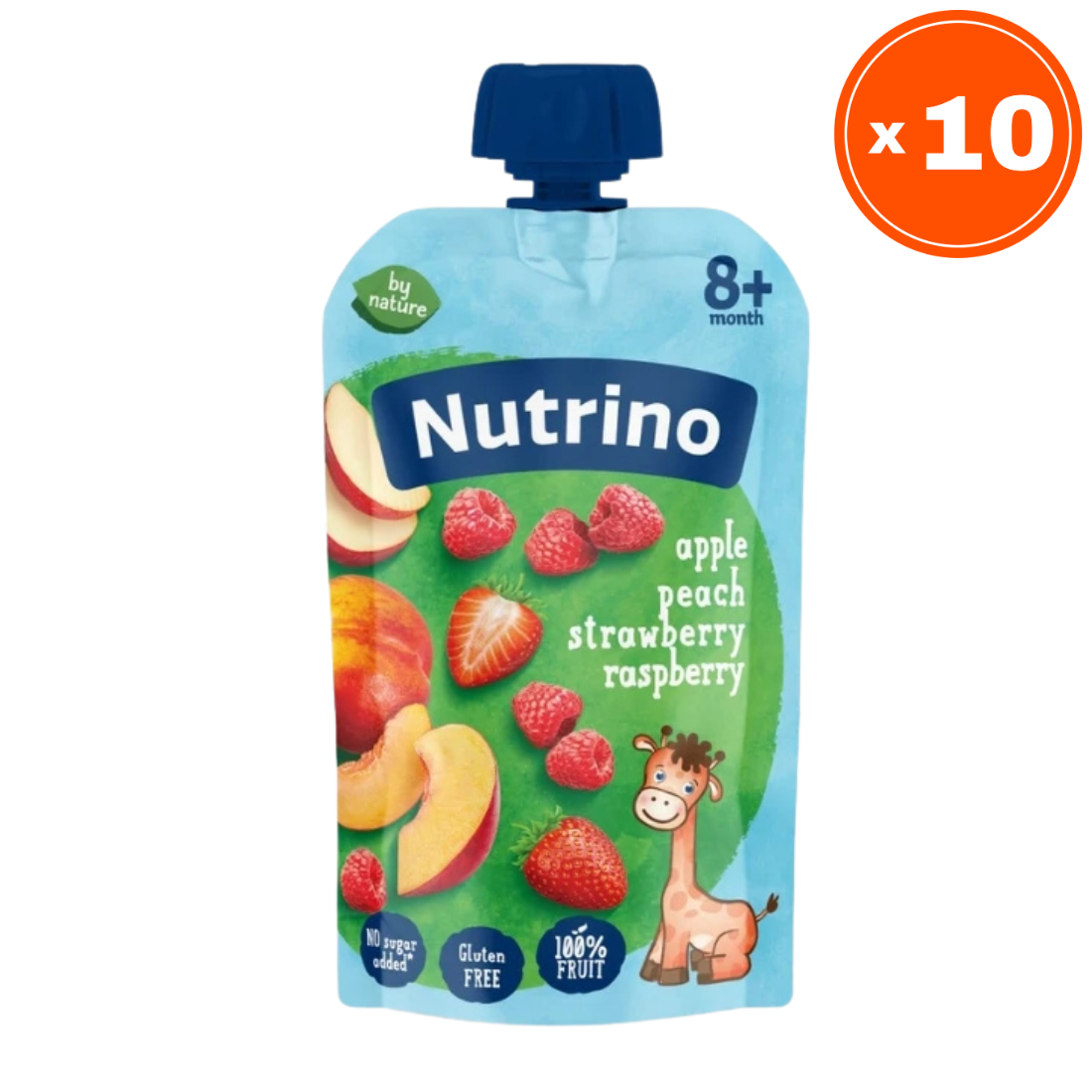 Nutrino Pire od voća, Jabuka, breskva, jagoda i malina, 100g, 10 komada