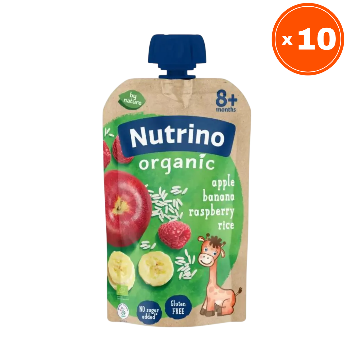 Nutrino Organic Pauč, Jabuka, banana, malina i pirinač, 100g, 10 komada