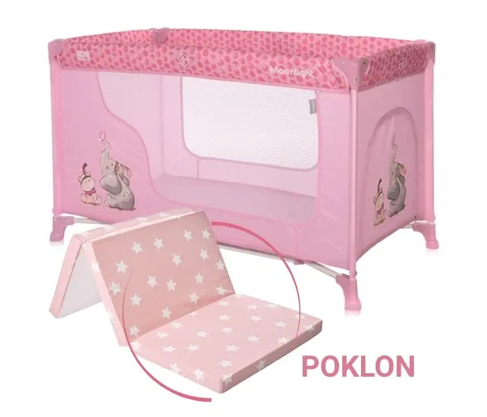 Lorelli Prenosivi krevet Moonlight, 1 nivo i dušek Classic, 60x120x5cm, Roze