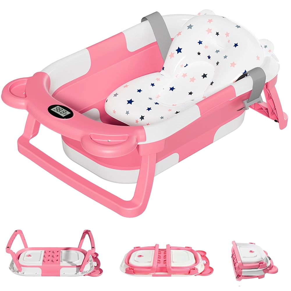 Sklopiva kadica za kupanje beba sa termometrom, Roze